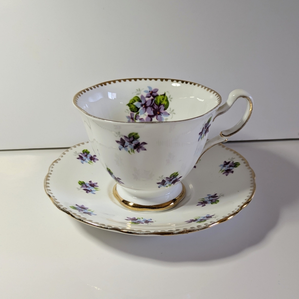 Sweet Violets Vintage Royal Standard Bone China Floral Teacup & Saucer Gold Trim